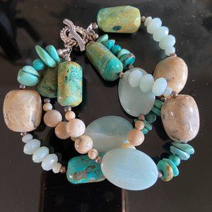 Studio Barse Sterling Silver 3 Strand Agate Turquoise Amazonite Toggle Bracelet